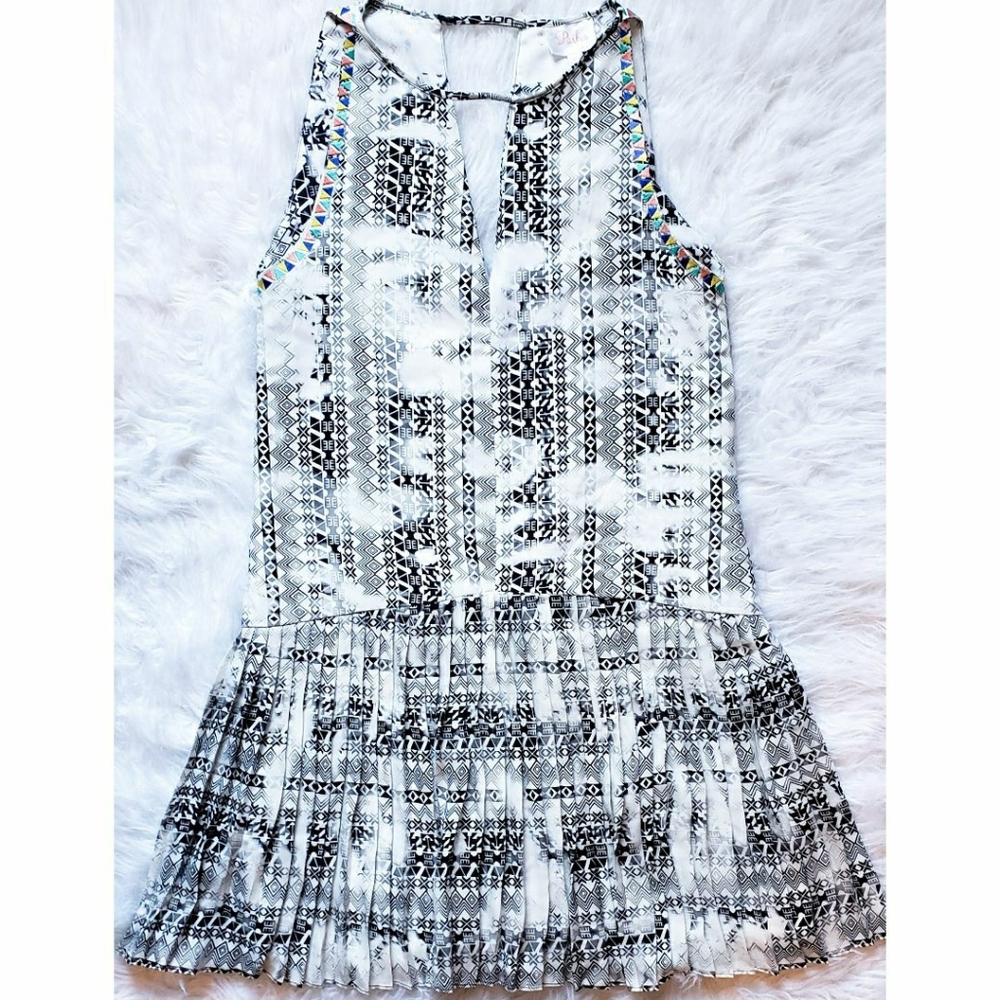 Parker Silk Aztec Drop Waist Pleated Mini Dress